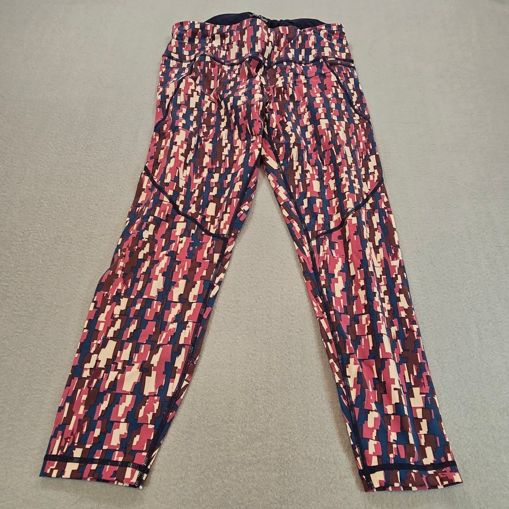 Sweaty Betty Power Leggings Womens 10 Pink Navy‎ Geometric 7/8 Crop Side Pocket